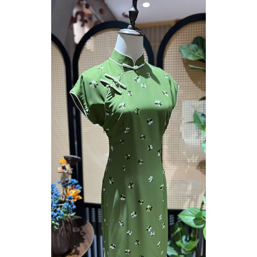 戚薇原创【幸运草】长122夏季高品质国风双层旗袍