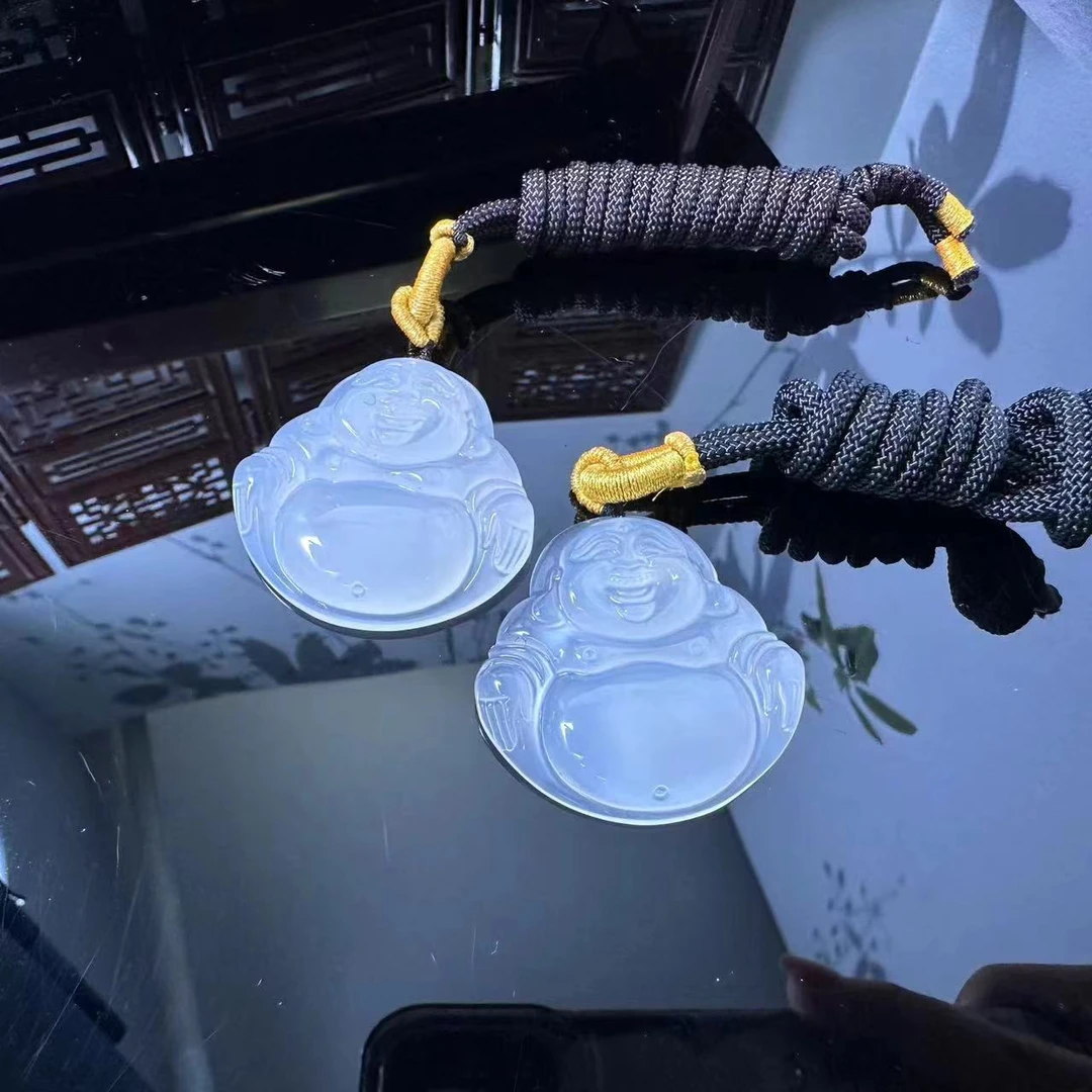 S1281【福嘟嘟珠宝】万年寒冰玉玛瑙白佛公吊坠-多样性只发一件