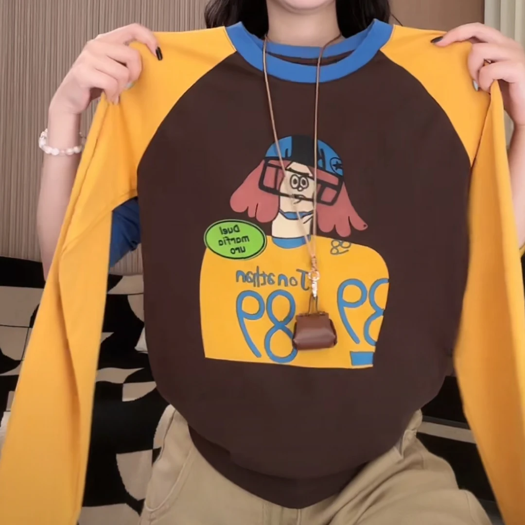 「童趣收藏家」原创设计新颖配色秋季2025新款氛围感减龄长袖T恤女