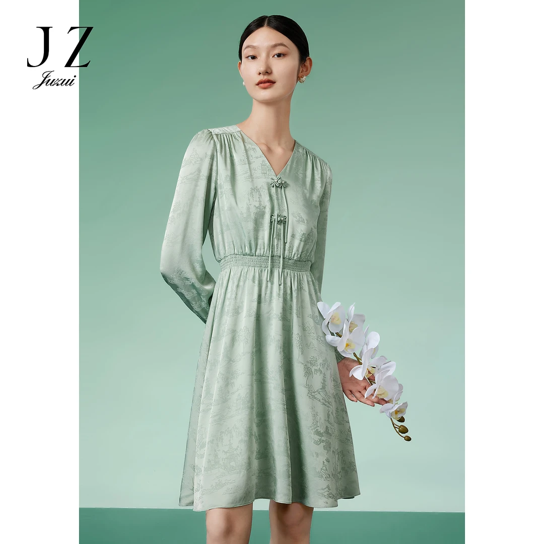 【小余专属】JZ玖姿JTDC50017醋酸连衣裙女肌理国风小众设计感裙子