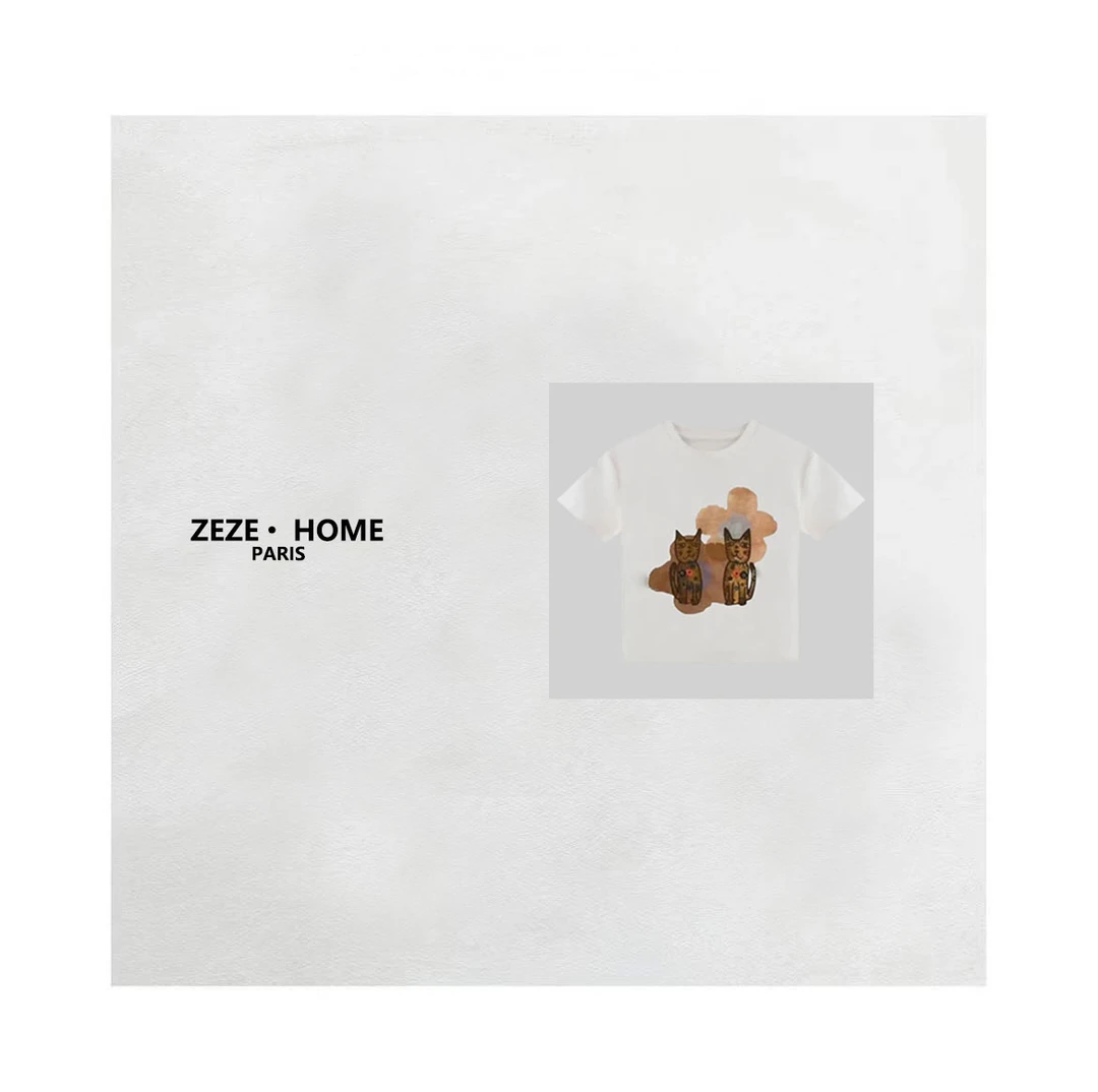 【多多专属】小众设计手绘猫咪印花休闲修身短袖T恤女夏季2025新款