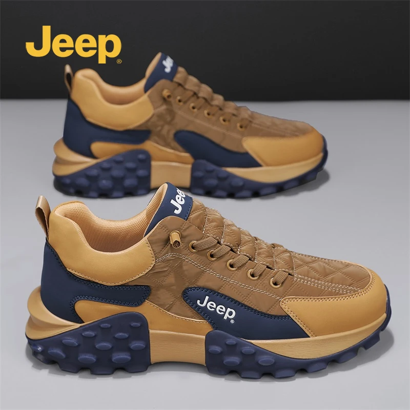 Jeep吉普男鞋冬季新款百搭跑步厚底防滑老爹鞋运动男士休闲阿甘鞋