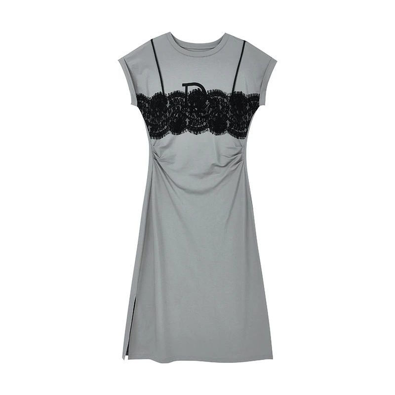 【九月专属】蕾丝假两件连衣裙W6633