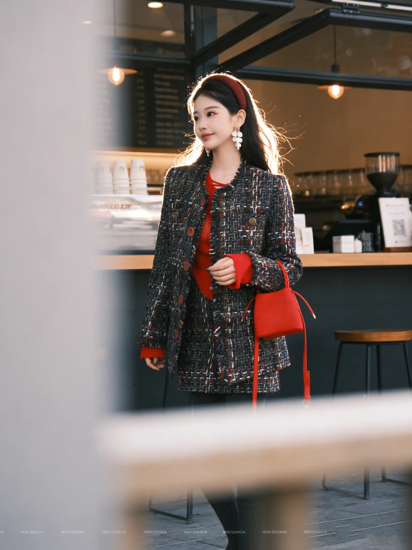 利达 NEW DADADA小香风粗花呢套撞色外套CYM3658