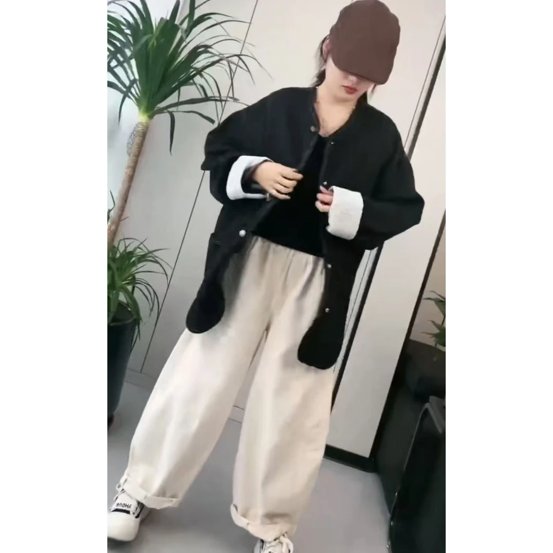 牛仔时尚中长款宽松百搭单排扣休闲上衣女大版胖MM显瘦外套F23