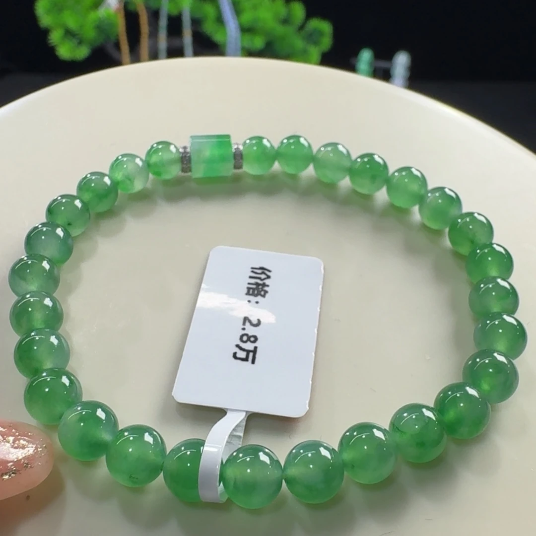 未镶嵌手串翡翠小高冰满绿飘阳绿花卡6mm