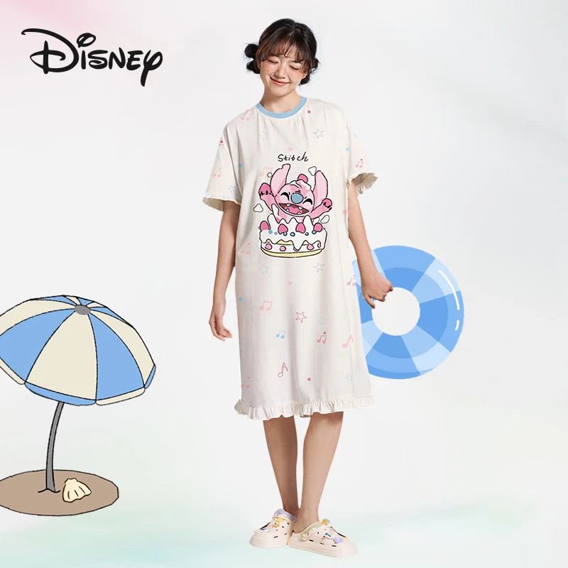 Disney/迪士尼原创史迪仔印花夏季短袖睡裙女2025新款家居服