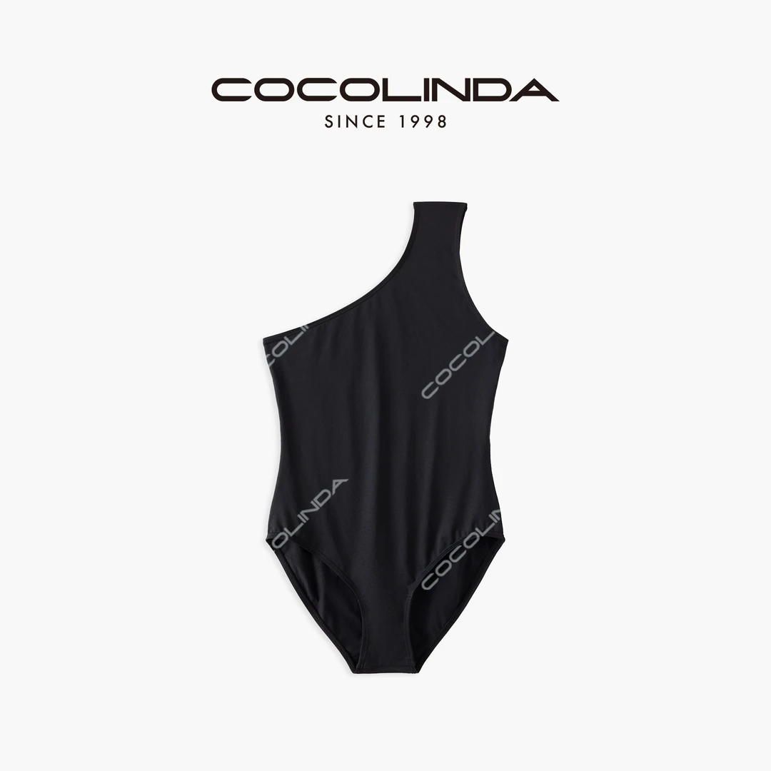 COCOLINDA | 法式欧美黑色单肩连体修身泳衣V2869