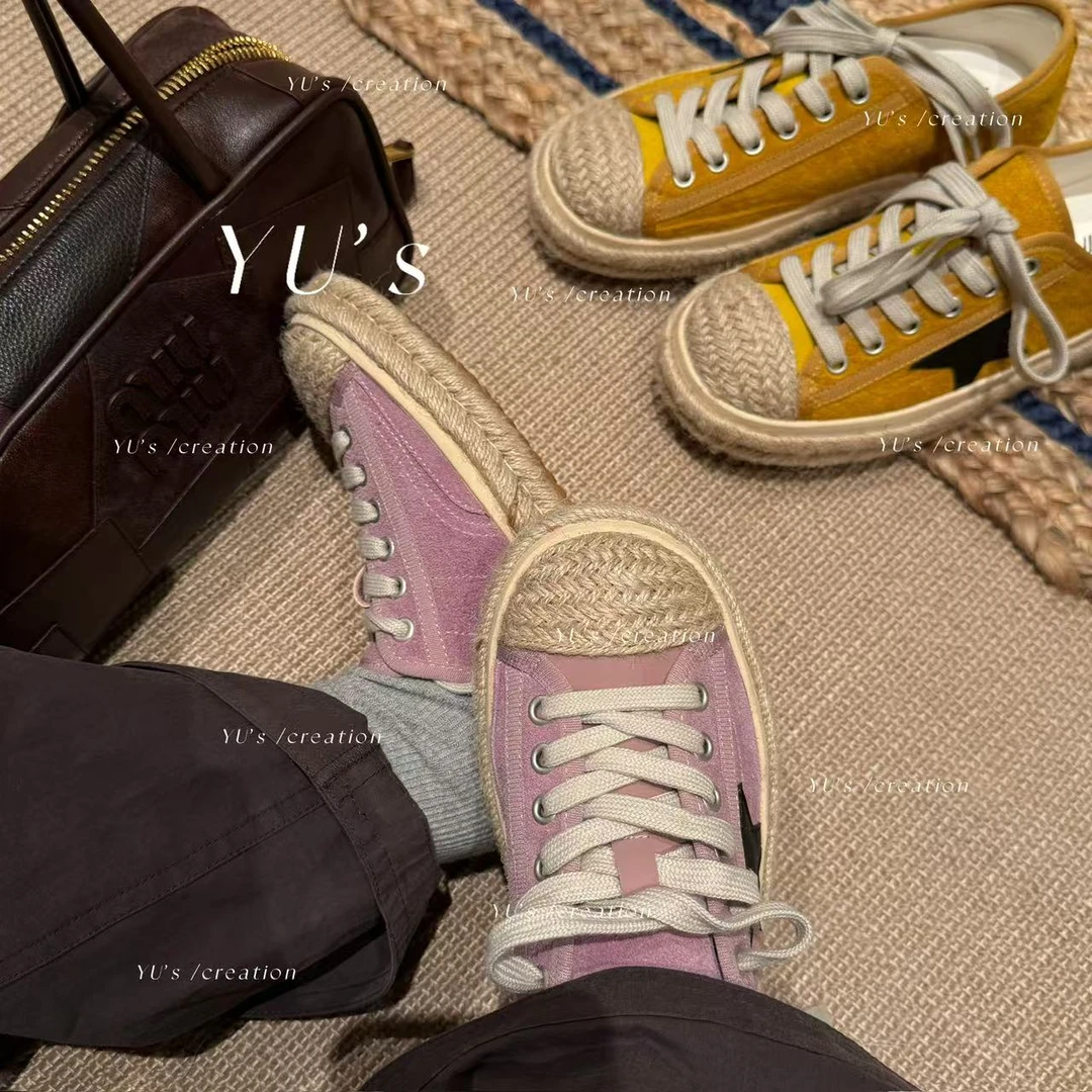 【NQ】玫瑰可露丽头层牛皮草编渔夫鞋56-2352