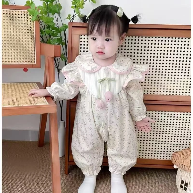 （高定不起球）婴儿新生宝宝春秋连体衣公主满月哈衣双层外出爬服
