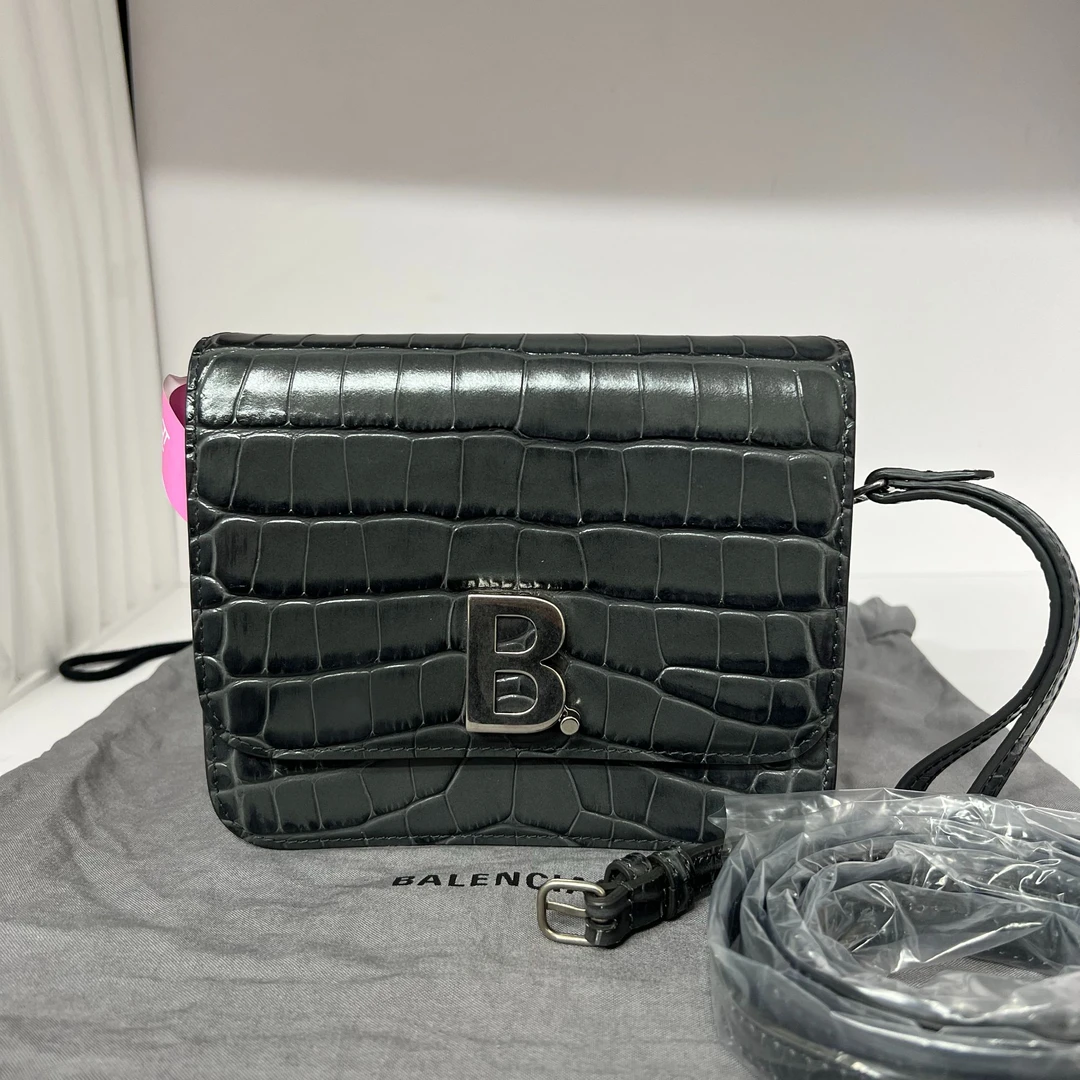 未使用 Balenciaga/巴黎世家 灰色鳄纹邮差小方包/斜挎包