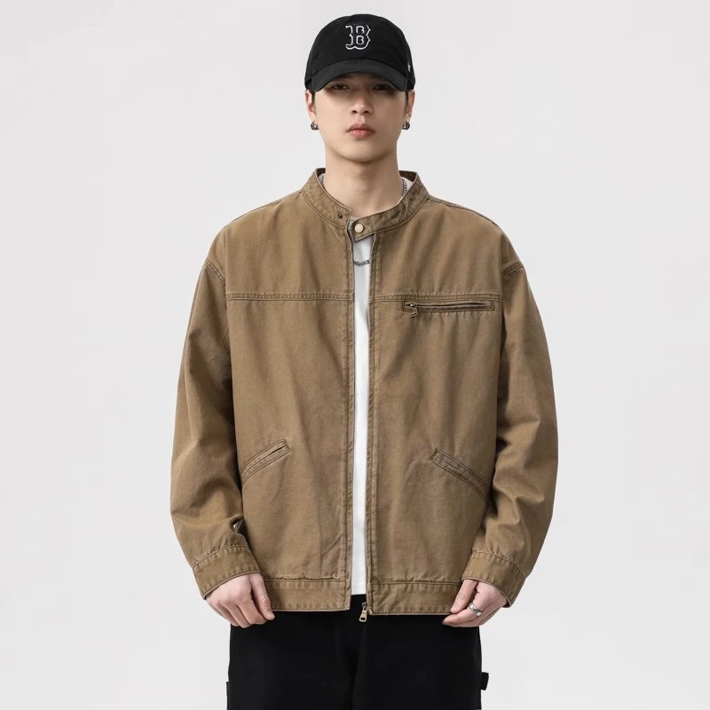 潮龛美式复古水洗硬汉底特律工装牛仔外套男春季宽松痞帅休闲夹克