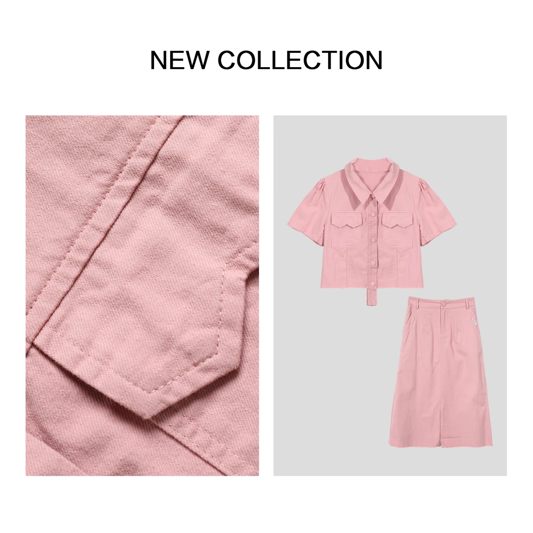 粉色时尚短袖衬衫半裙套装 D3F38192A -9527