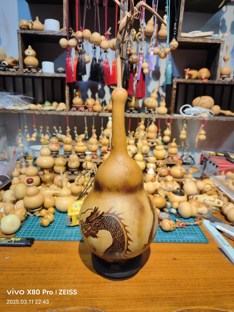长嘴八宝葫芦摆件手工烙画黑龙图案精品家居摆件文玩葫芦高端