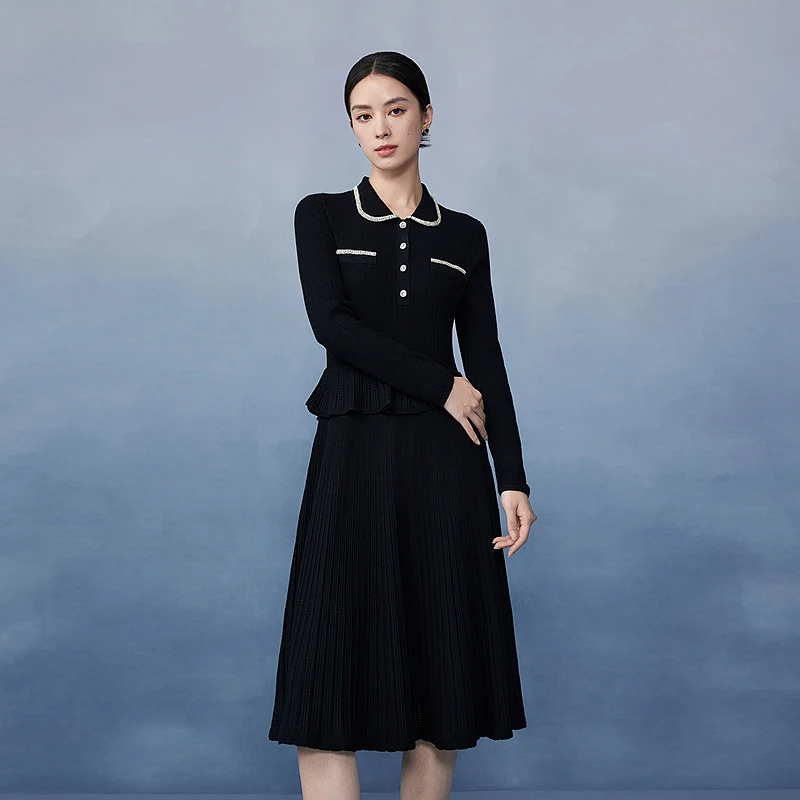 彼得潘领针织连衣裙2025年春新款优雅百搭长裙-MJGA03KOP415B11