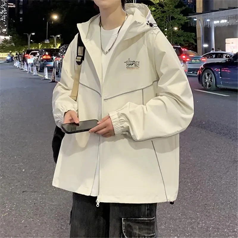 啄木鸟秋冬连帽夹克外套男生韩版潮流青少年时尚龟背夜光条上衣男