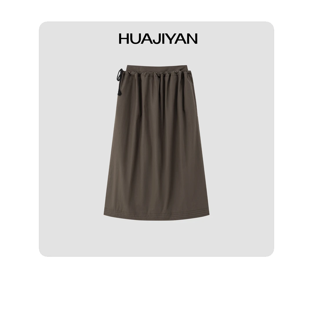 华吉言/HUAJIYAN【松果】100棉双层设计外侧抽绳松紧腰半裙