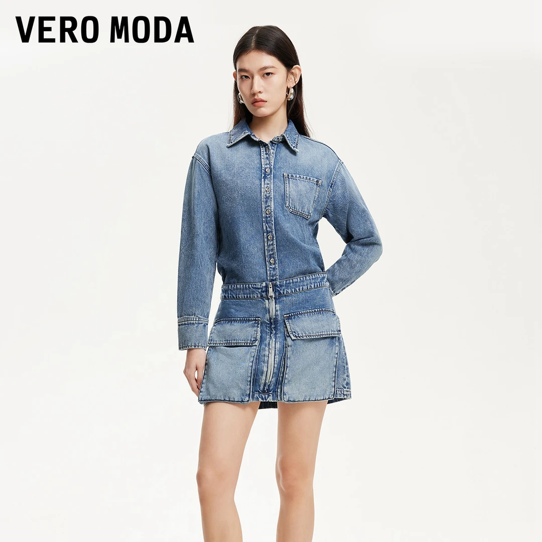 【粉丝专属】Vero Moda连衣裙假两件磨白牛仔百搭流光风325142004