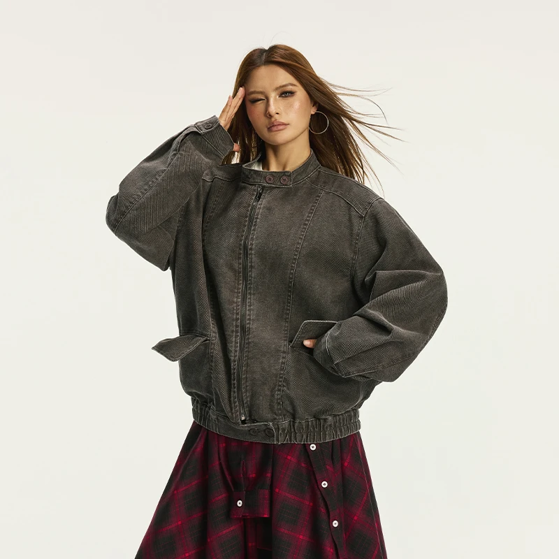 Vone SheeE美式复古水洗做旧牛仔女外套2024早秋宽松百搭辣妹上衣