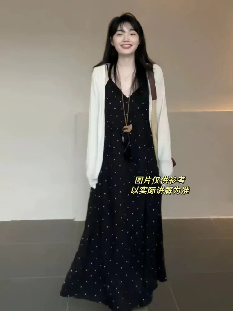 ERLIJIA·韩系V领波点吊带裙+防晒外披两件套9982