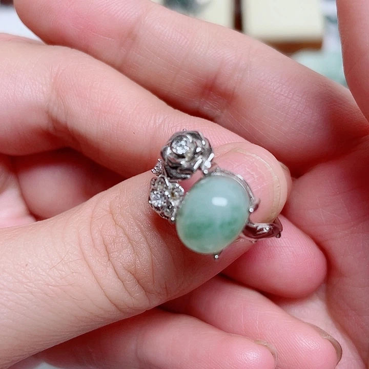 透闪石-蛇纹石玉银S925镶嵌戒指