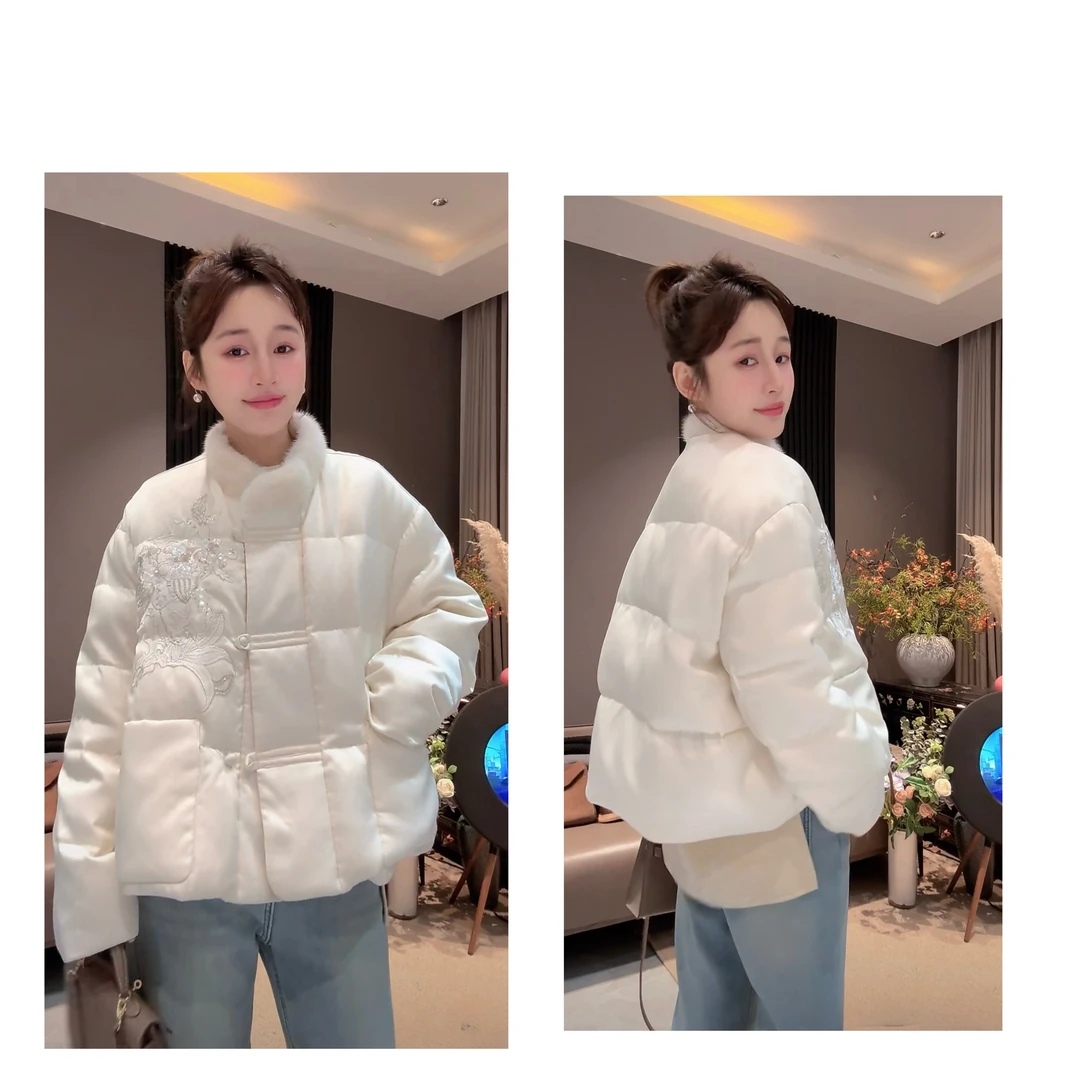 新中式刺绣翻领时尚休闲百搭羽绒服