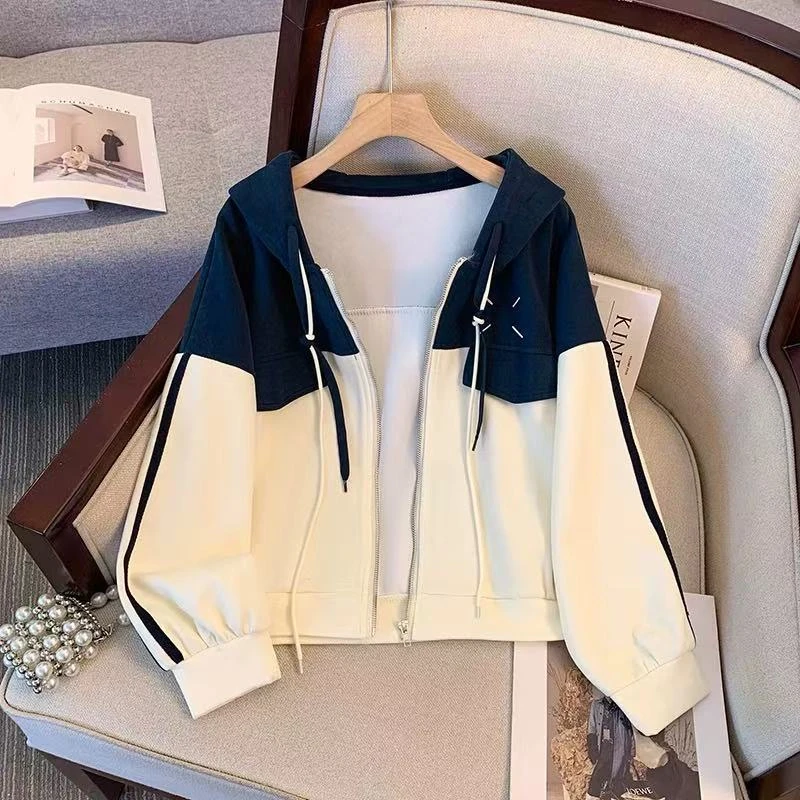 5025#撞色棒球服百搭连帽卫衣外套【衣长50】D5-2