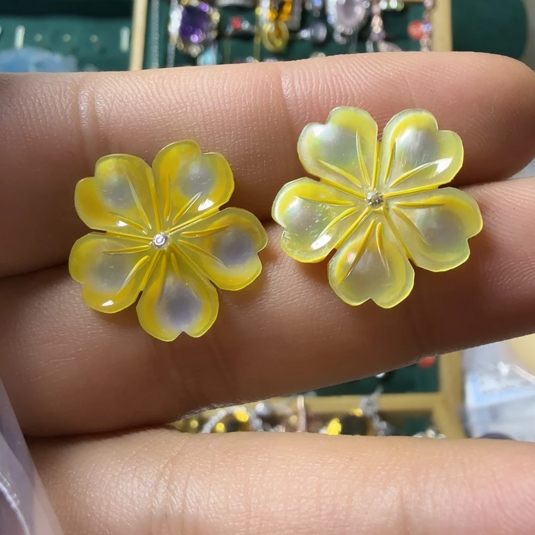 石英质玉银S925镶嵌耳钉
