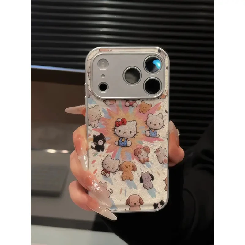 爆炸kt猫适用苹果17pro手机壳16pm小众华为p70金属皮纹防摔小米15