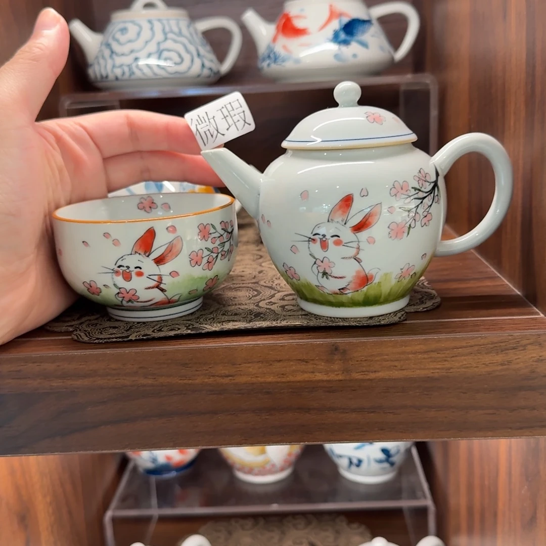 釉下手手绘茶具微瑕