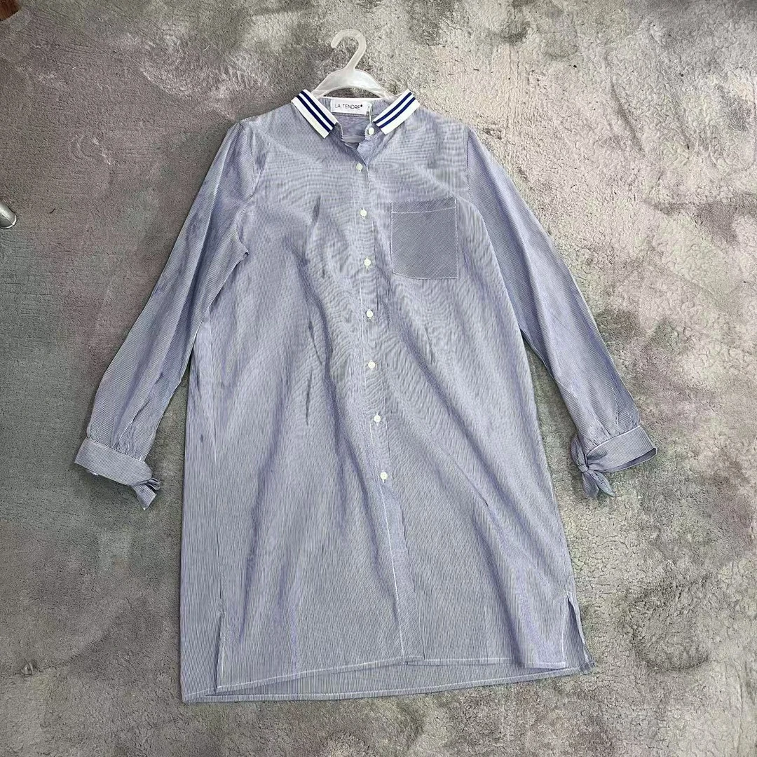 25早春韩版细条纹长款长袖衬衫