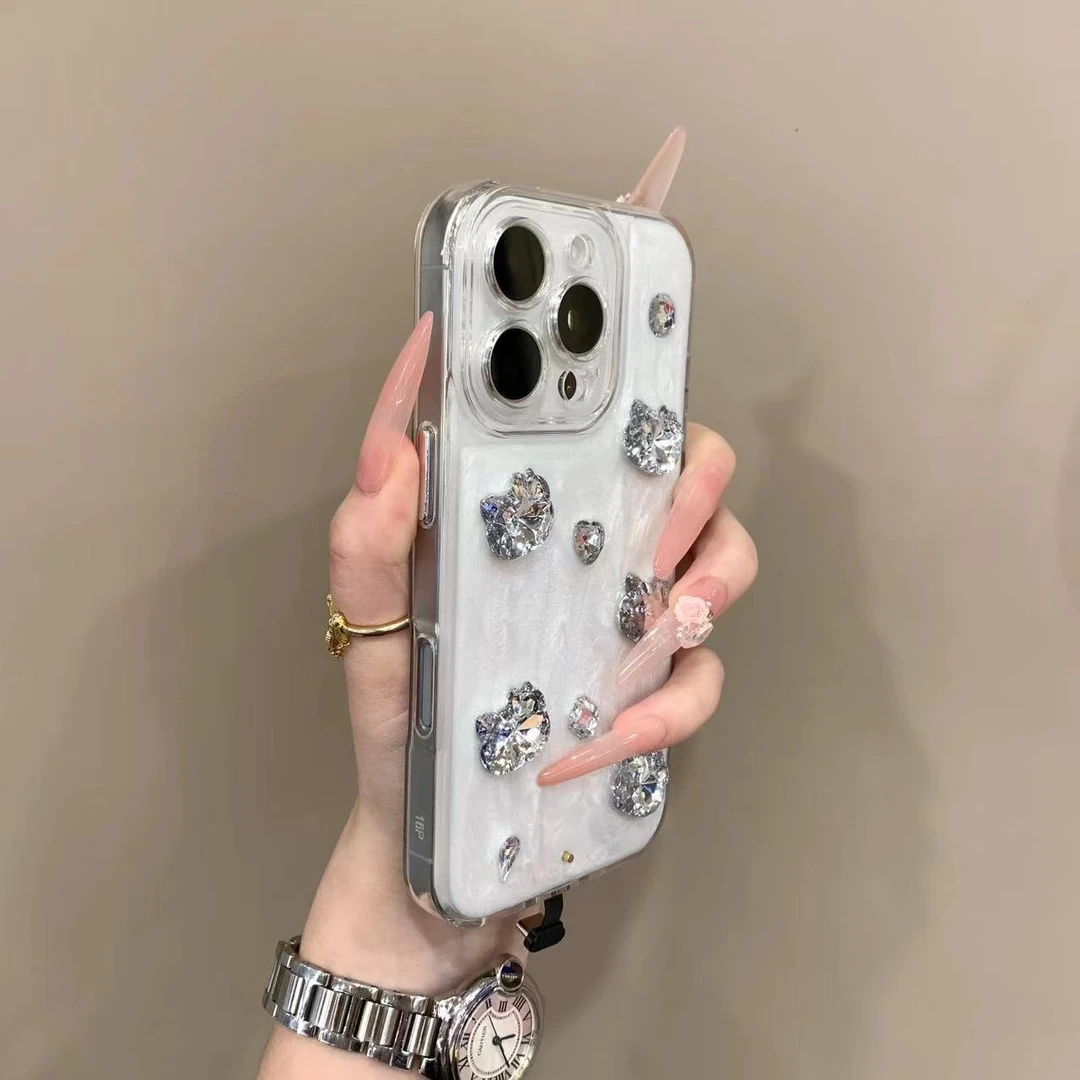 来电闪奶油滴胶水钻猫咪适用iPhone17promax手机壳16pro个性15/14