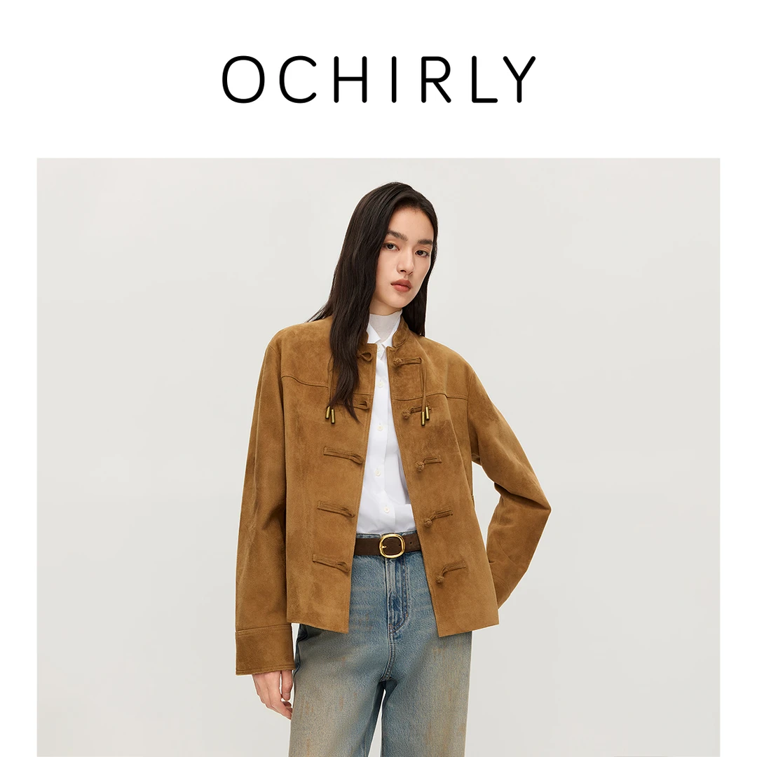 【杨幂同款】OCHIRLY欧时力 山羊反绒新中式盘扣真皮外套2025秋新款