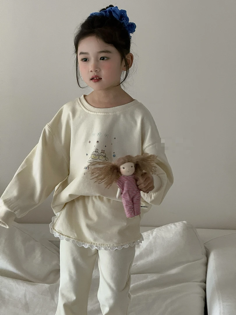 E直播专用中性纯色秋季学院风春秋女套装百搭拼接针织女童复古