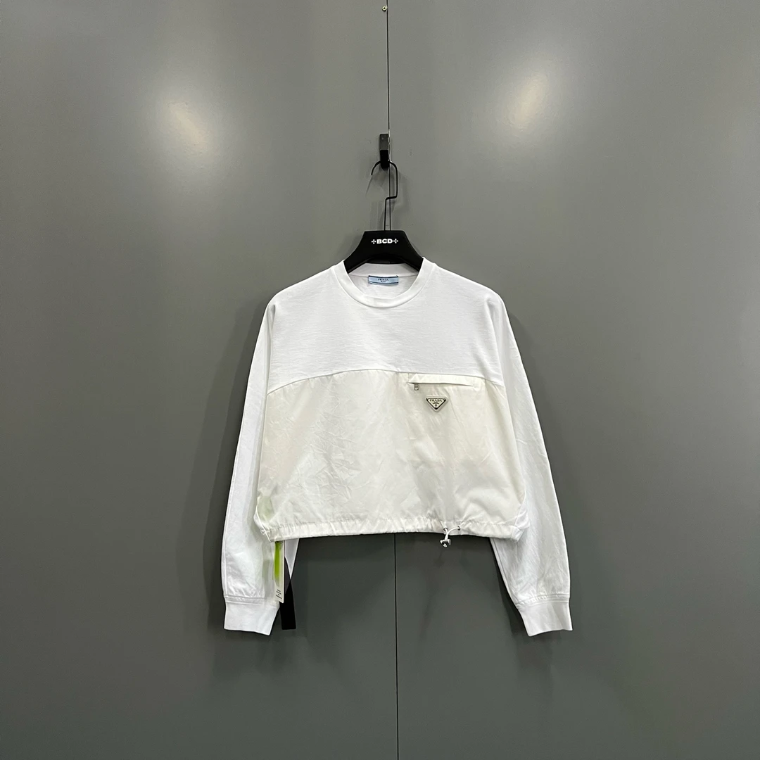 99新 Prada/普拉达 zz 白色尼龙三角标拼接长袖XS码/98新/610225