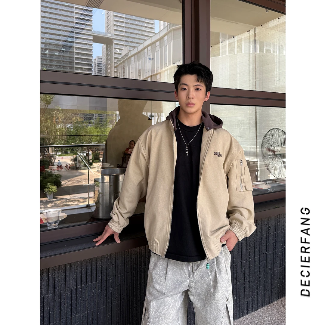 2025秋季新款美式针织连帽刺绣夹克男女同款潮牌复古宽松休闲外套