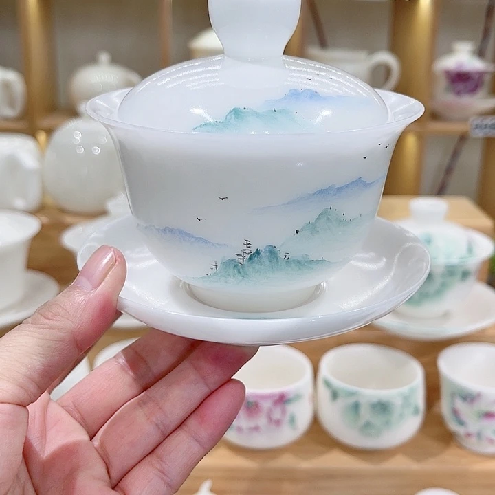 绿山盖豌璞玉素烧手绘170