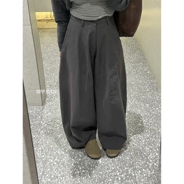 ZPP• 韩版高级感高腰遮肉设计阔腿休闲弯刀显瘦长裤