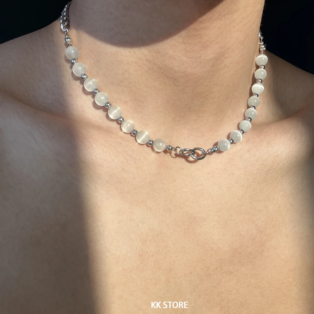 钛钢项链 新中式小众设计猫眼拼接锁骨链男简约百搭高级感项链女