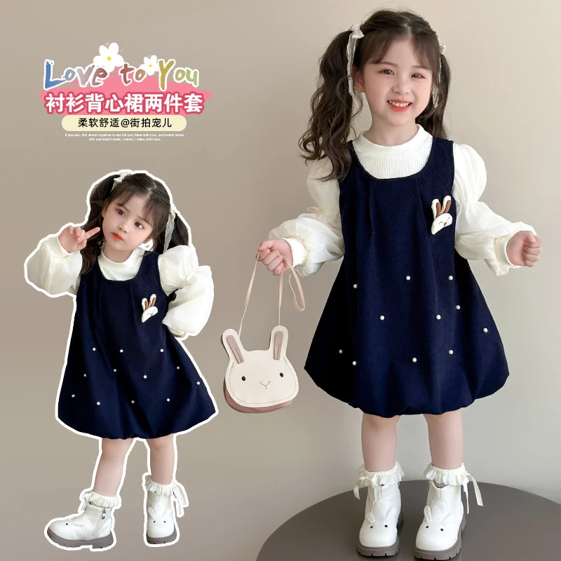 公主风纯色秋季女宝韩版儿童连衣裙长袖衬衫秋款裙子女童裙子秋款