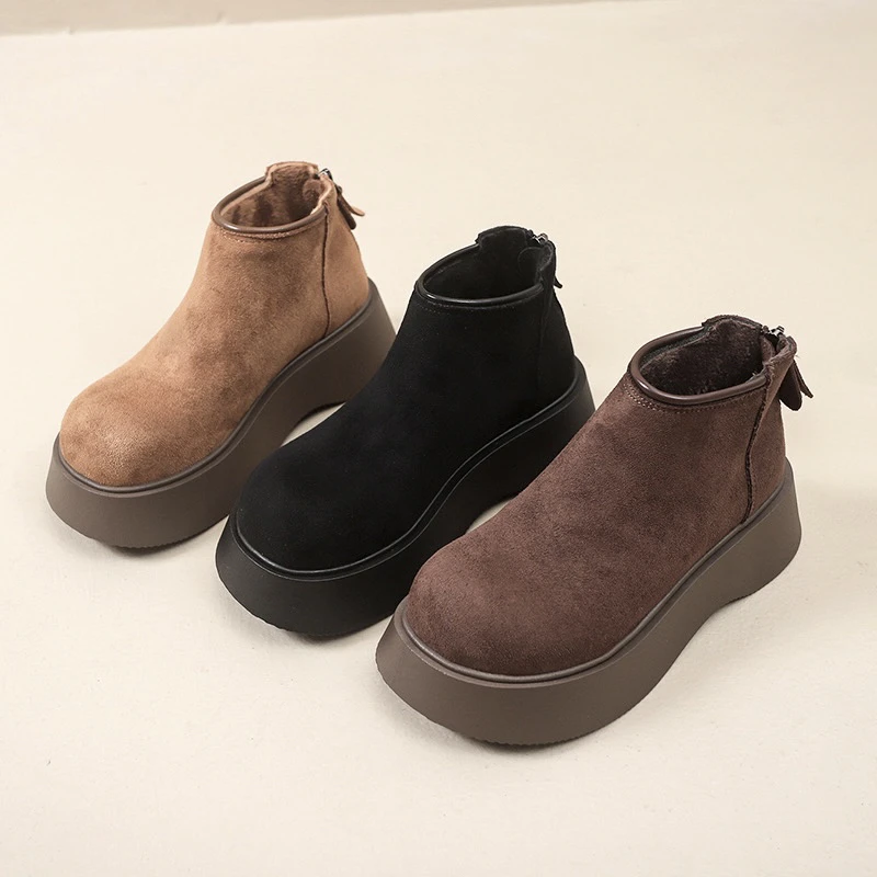 厚底马丁靴女款2025新款短靴棕色西部靴厚底英伦风马丁靴8027