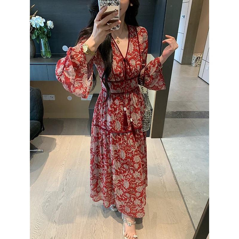 XINYI【海岛假日】夏季民族风雪纺连衣裙收腰显瘦气质X625Q07170