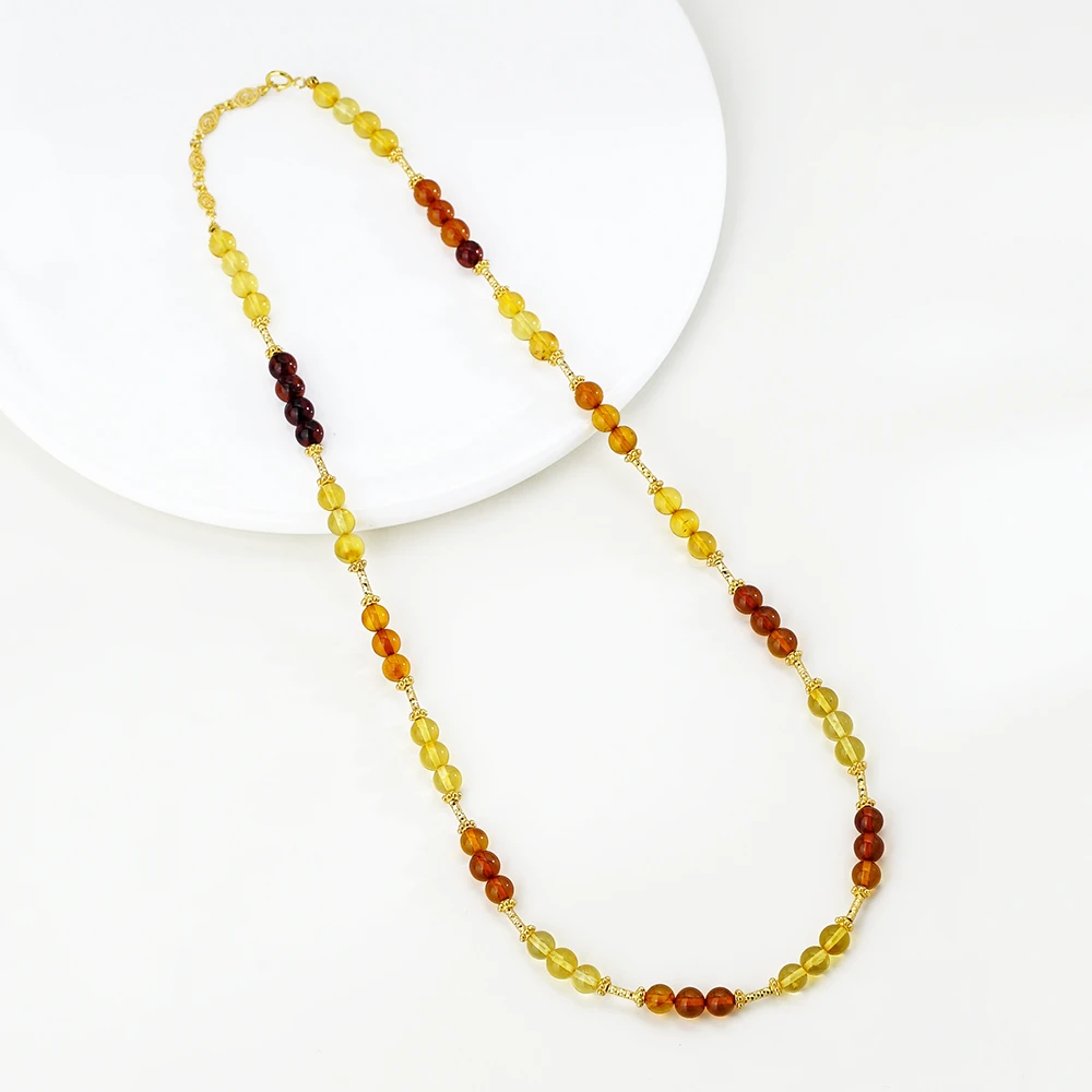 孤品银925三彩琥珀项链（40公分）44335