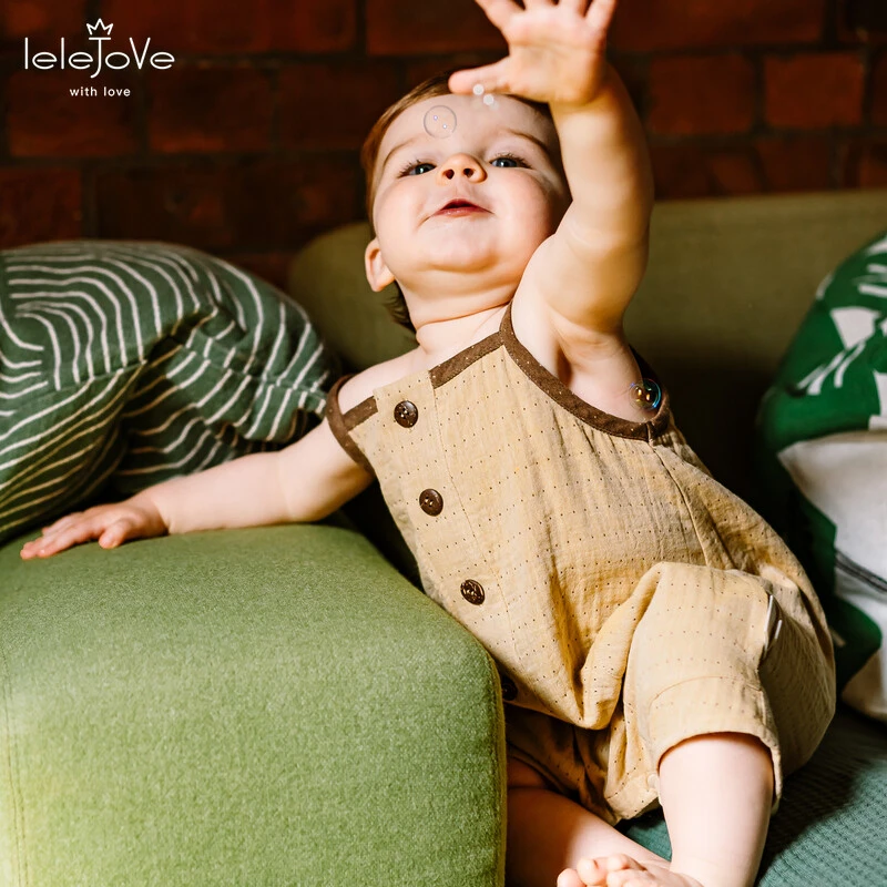 lelejove婴童无袖爬服小月龄宝宝透气纯棉吊带宽松连体衣5AU31217