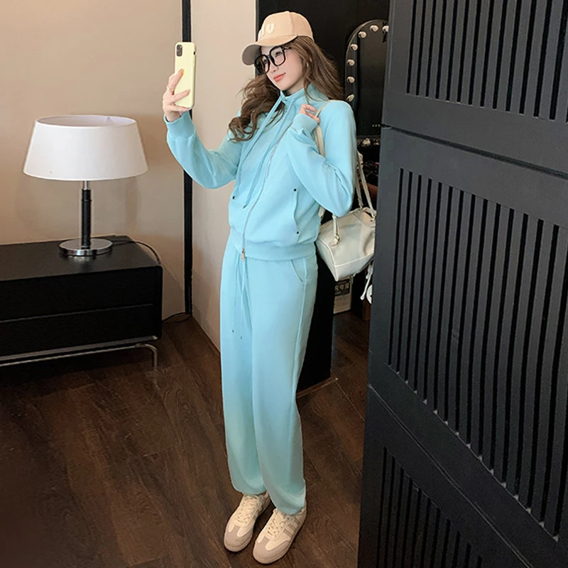 韩系穿搭一整套休闲运动套装女春秋气质显瘦洋气拉链卫衣卫裤两件