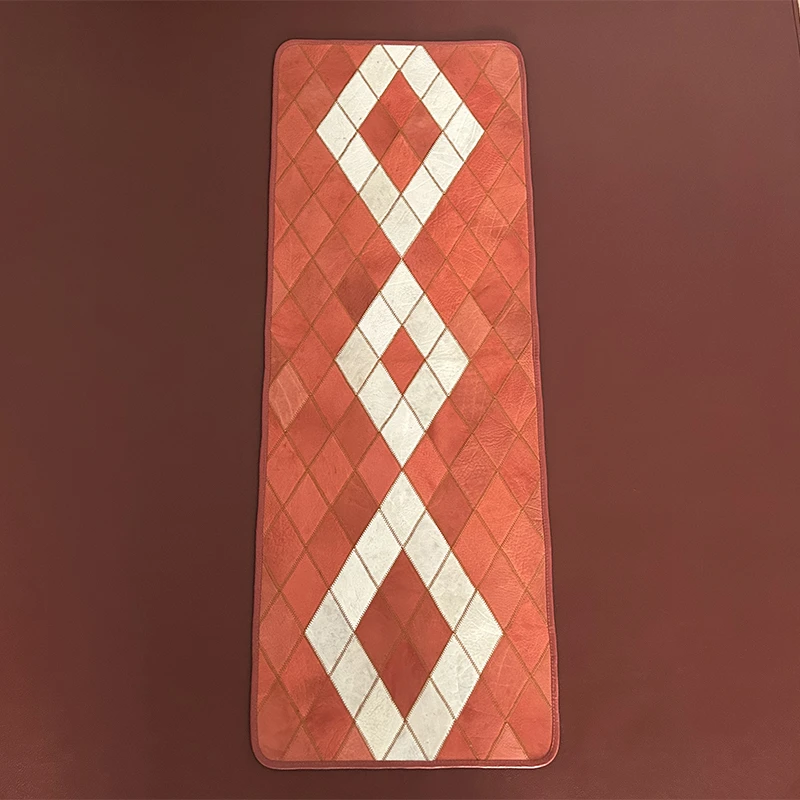 53*147CM头层水牛皮长坐垫菱形手工拼接