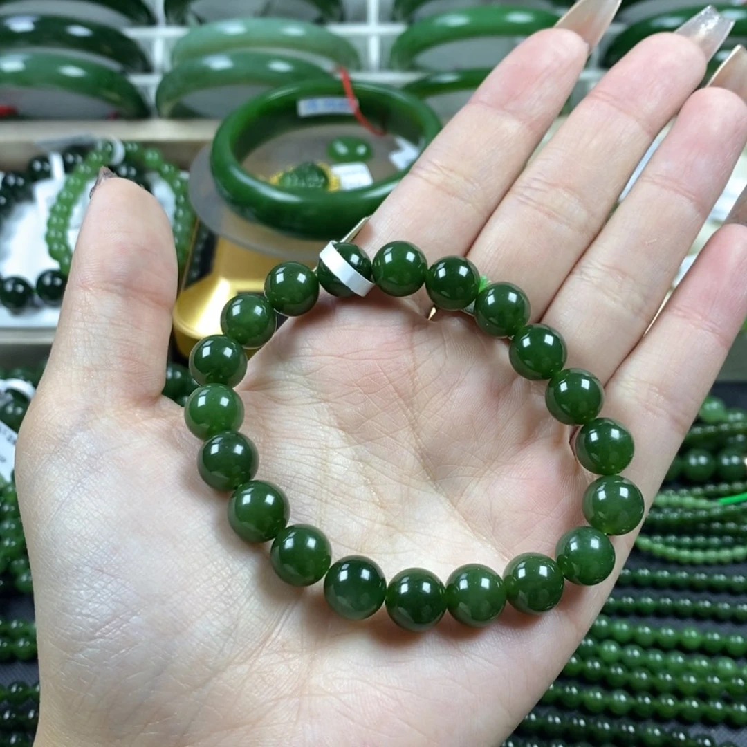 和田玉（碧玉）手串未镶嵌10m菠菜绿