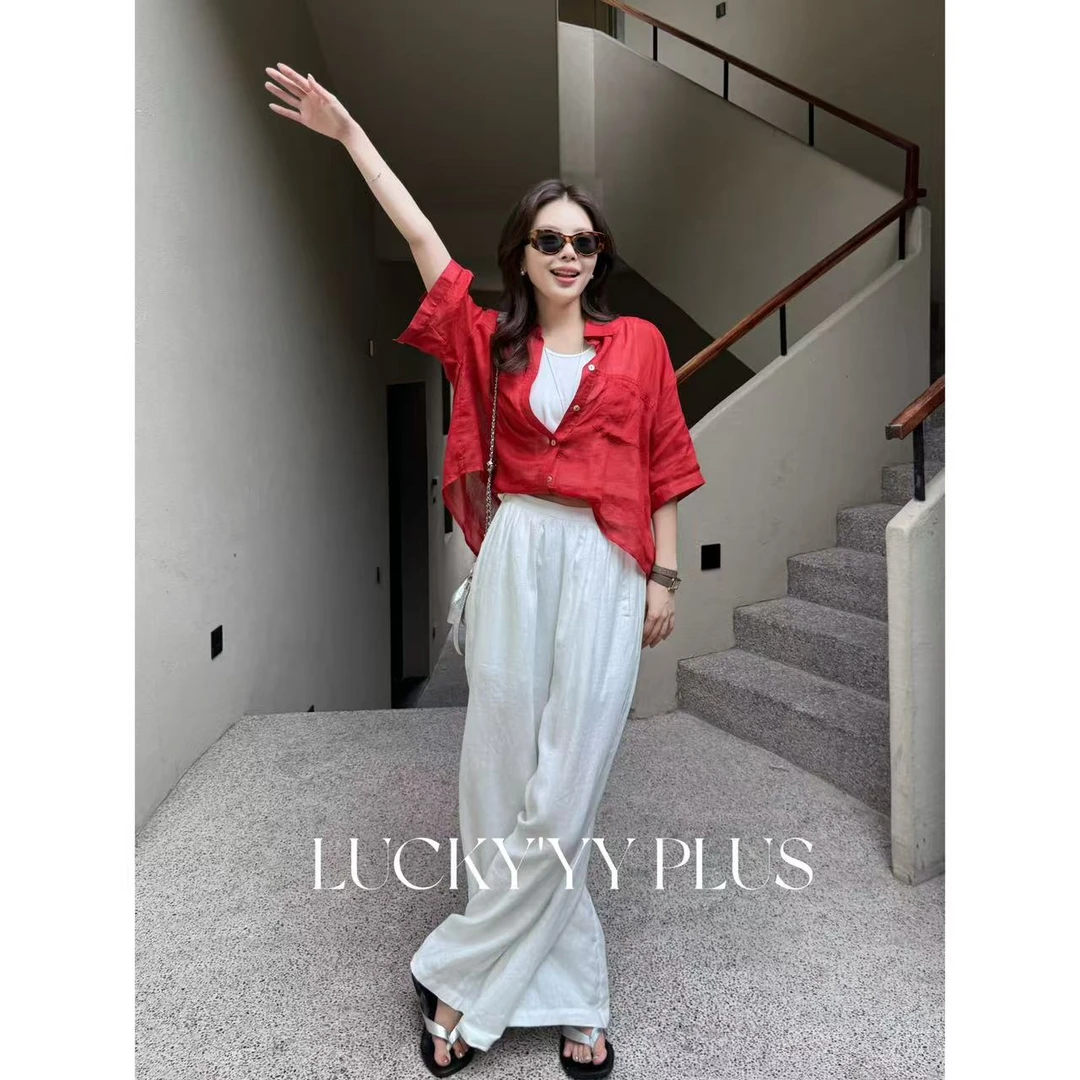 LUCKYYY 高品定制满分苎麻假两件轻透舒适中袖衬衫 B1863