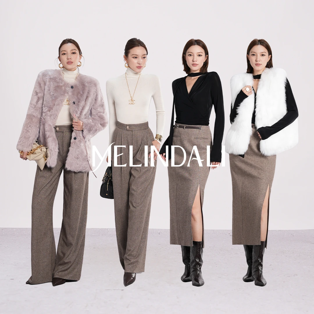 Melinda Li【高阶老钱】梦颖私服复古老钱风羊毛花呢PU腰带包臀半