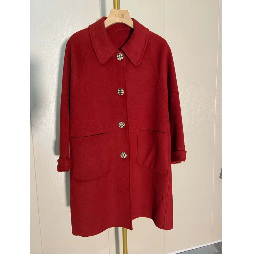 休闲时尚双面羊绒大衣均码号适合体重100斤-120斤外套秋冬